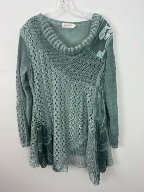 Simply Couture Sea Green Lace Knit Cowl Neck Top Asymmetrical